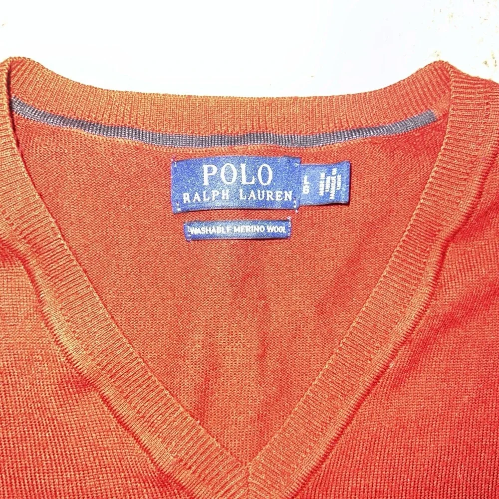 Polo Ralph Lauren Sweater Mens L Custom Fit Red V Neck Merino Wool Pullover‎